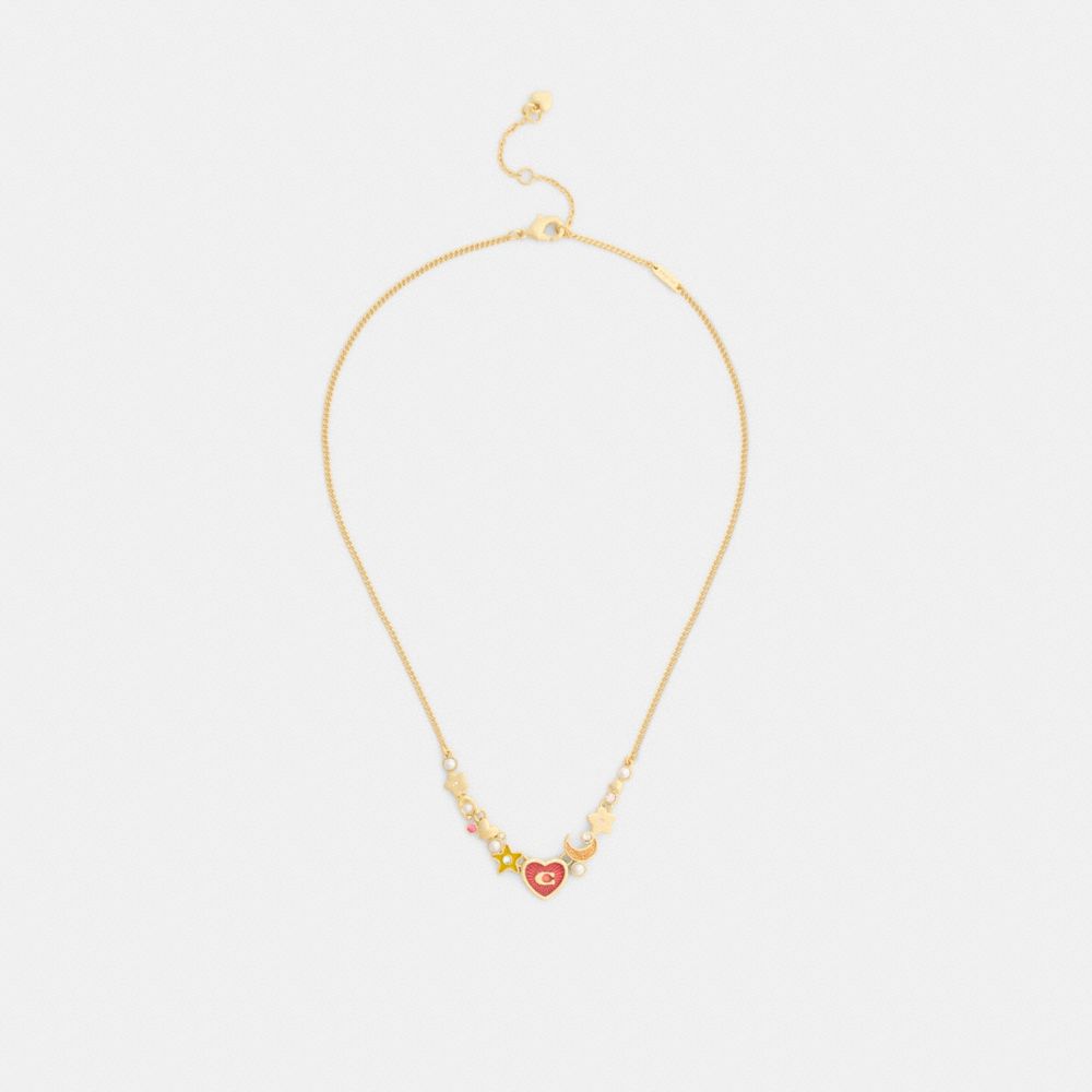 Coach Celestial Stars And Hearts Necklace Gold Multi