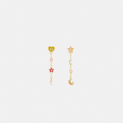 Coach Celestial Stars And Hearts Linear Earrings Gold Multi
