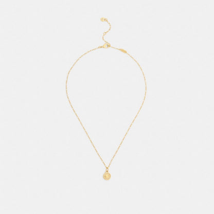 Coach Signature Pavé Coin Pendant Necklace Gold