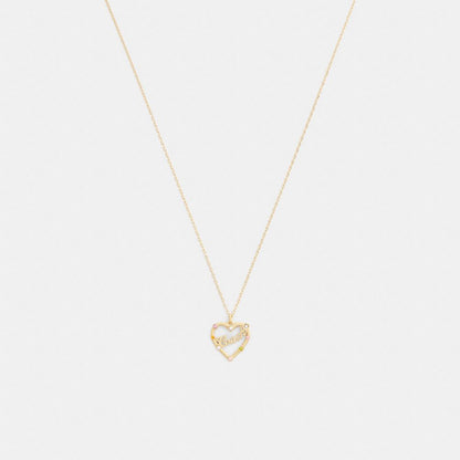 Coach Coach Script Heart Pendant Necklace Gold Multi