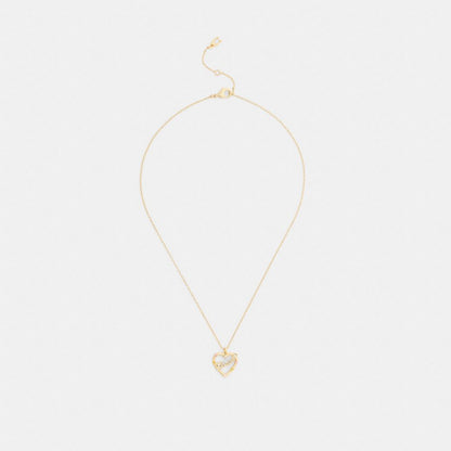 Coach Coach Script Heart Pendant Necklace Gold Multi