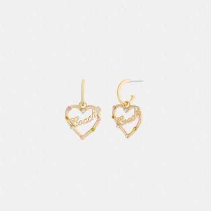 Coach Coach Script Heart Hoop Earrings Gold Multi