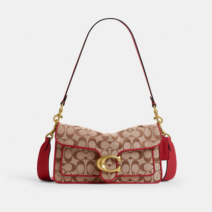 Coach Tabby Shoulder Bag 26 In Signature Jacquard Brass/Poppy Signature