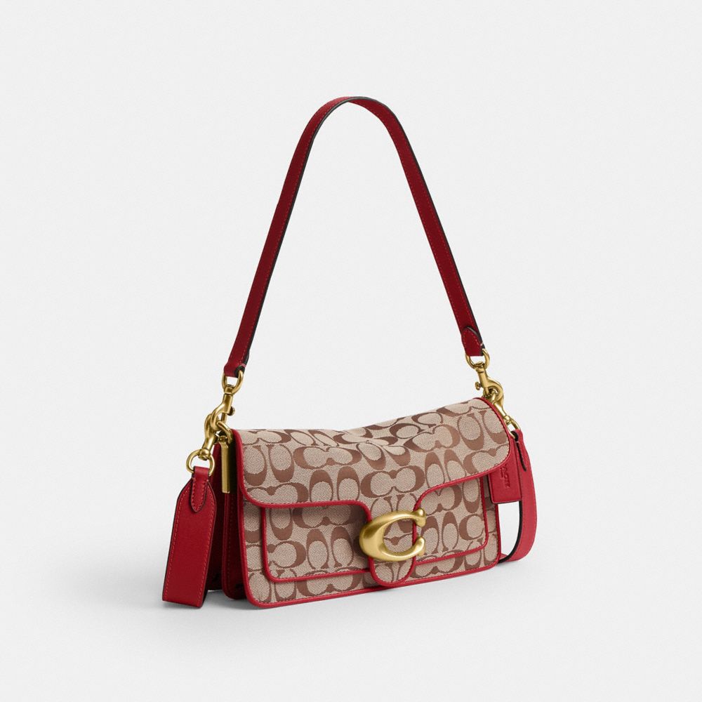 Coach Tabby Shoulder Bag 26 In Signature Jacquard Brass/Poppy Signature