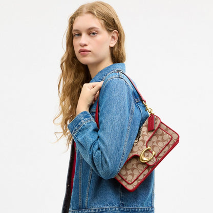 Coach Tabby Shoulder Bag 26 In Signature Jacquard Brass/Poppy Signature