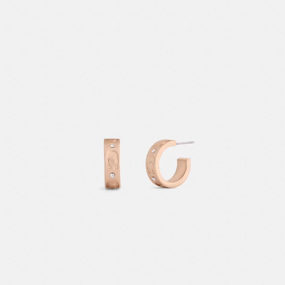 Coach Repeated C Huggie Earrings Rose Gold