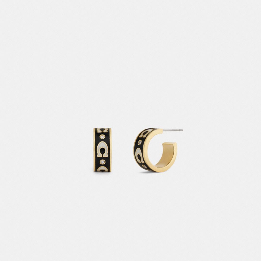 Coach Repeated C Huggie Earrings Gold Black