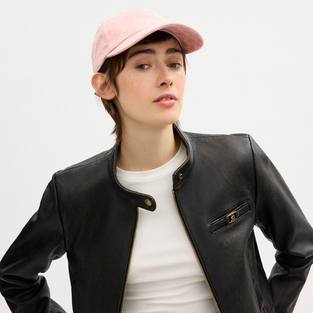 Coach Signature Denim Baseball Hat Pink