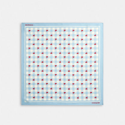Coach Gingham Cherry Print Silk Bandana Blue Red
