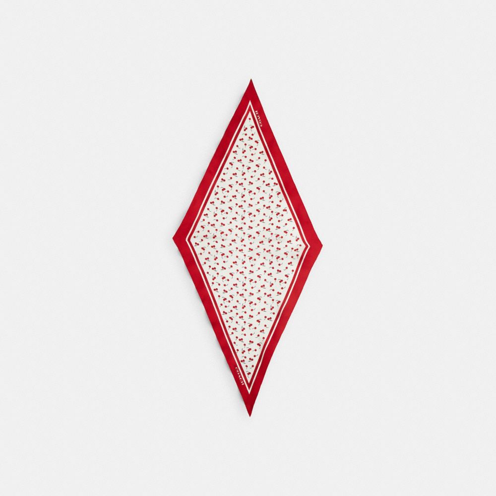 Coach Micro Cherry Print Silk Diamond Scarf Chalk Red