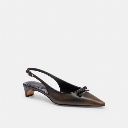 Women's Coach Bow Slingback Heel In Loved Leather Black Brown