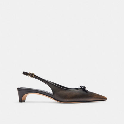 Women's Coach Bow Slingback Heel In Loved Leather Black Brown