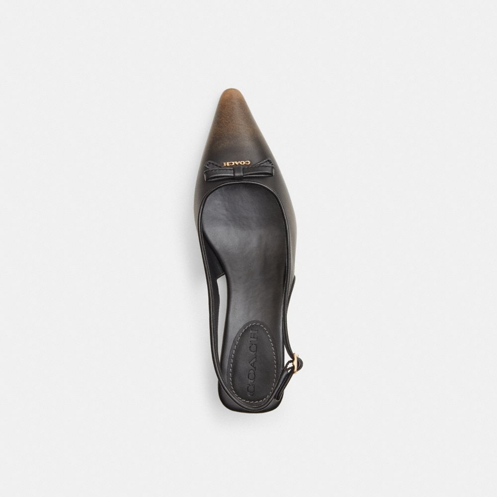 Women's Coach Bow Slingback Heel In Loved Leather Black Brown