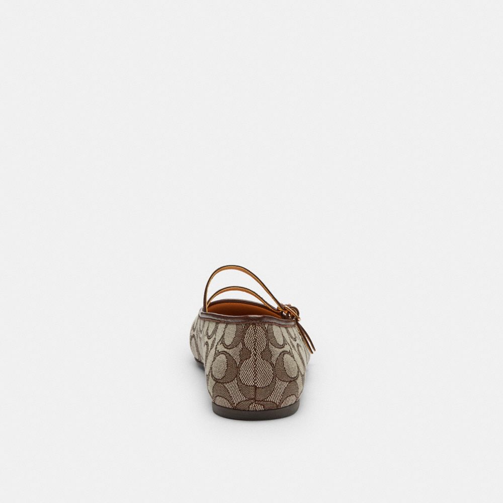 Women's Coach Double Buckle Mary Jane In Signature Jacquard Oak Maple