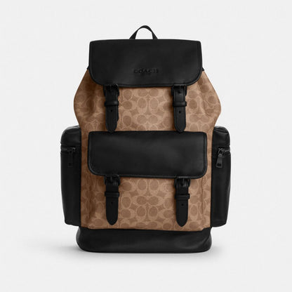 Coach Sprint Backpack In Signature Canvas Matte Black/Tan Black