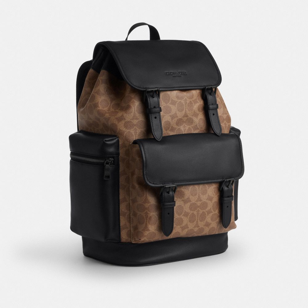 Coach Sprint Backpack In Signature Canvas Matte Black/Tan Black