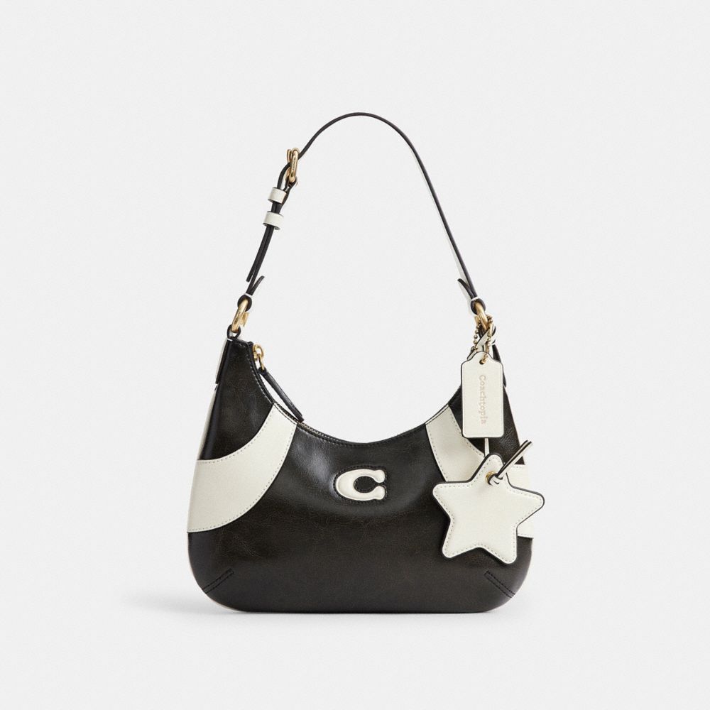 Coach Bowling Flat Hobo Shoulder Bag Black & White