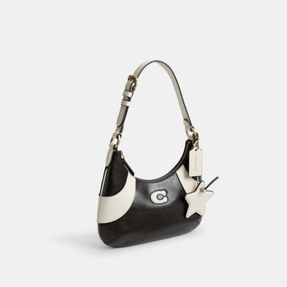 Coach Bowling Flat Hobo Shoulder Bag Black & White