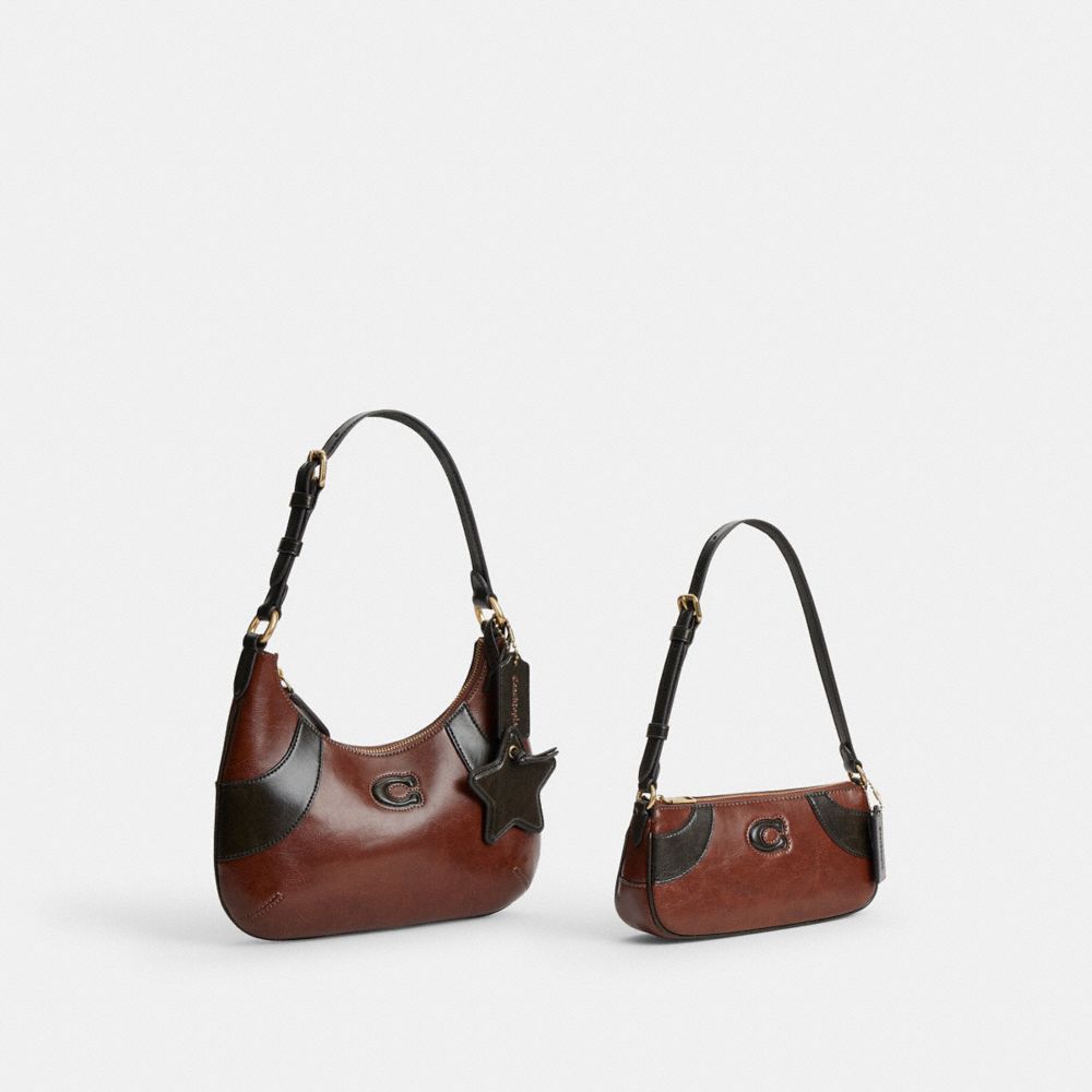 Coach Bowling Flat Hobo Shoulder Bag Redwood/Black