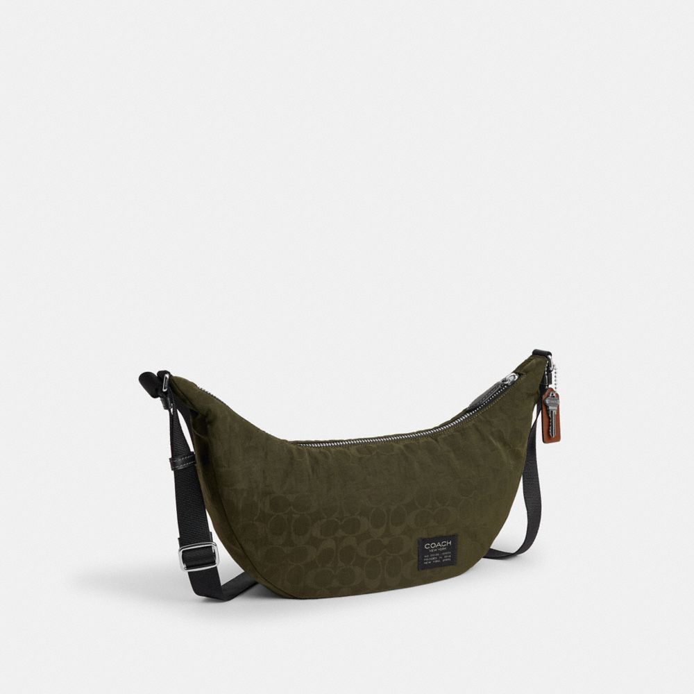 Coach Leon Sling Bag In Signature Nylon Jacquard Dark Moss