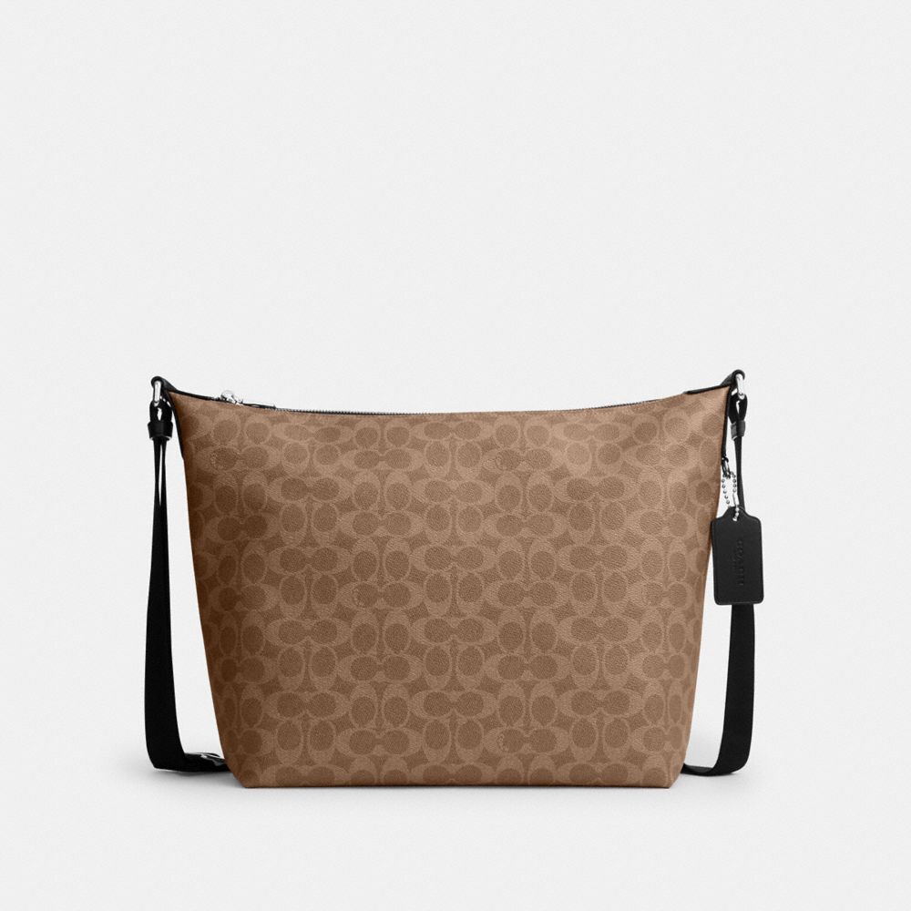 Coach Finn Hobo Bag 32 In Signature Canvas Silver/Tan Black