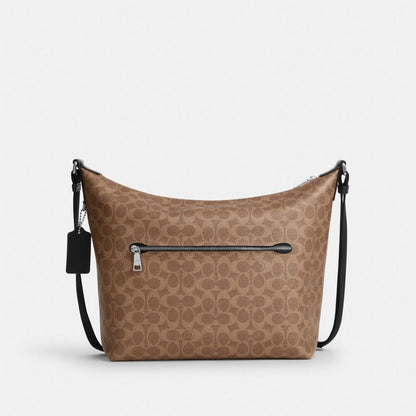 Coach Finn Hobo Bag 32 In Signature Canvas Silver/Tan Black
