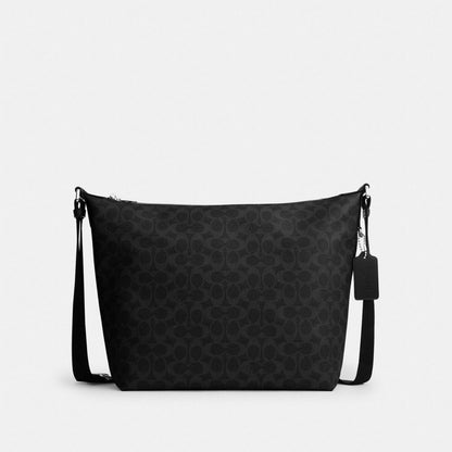 Coach Finn Hobo Bag 32 In Signature Canvas Silver/Black Signature
