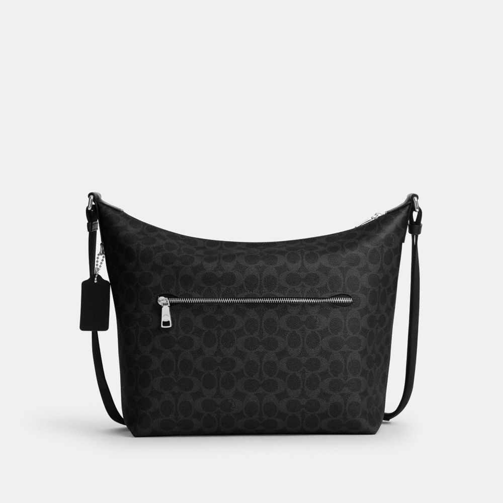 Coach Finn Hobo Bag 32 In Signature Canvas Silver/Black Signature