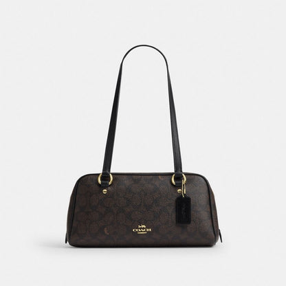 Coach Sydney Shoulder Bag In Signature Canvas Gold/Walnut/Black