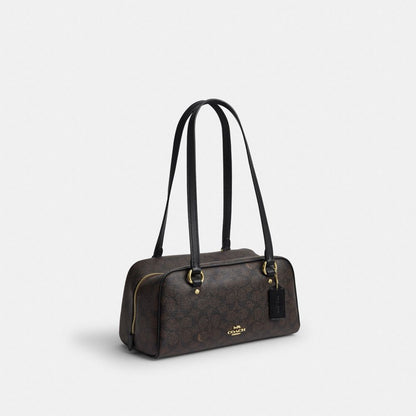 Coach Sydney Shoulder Bag In Signature Canvas Gold/Walnut/Black