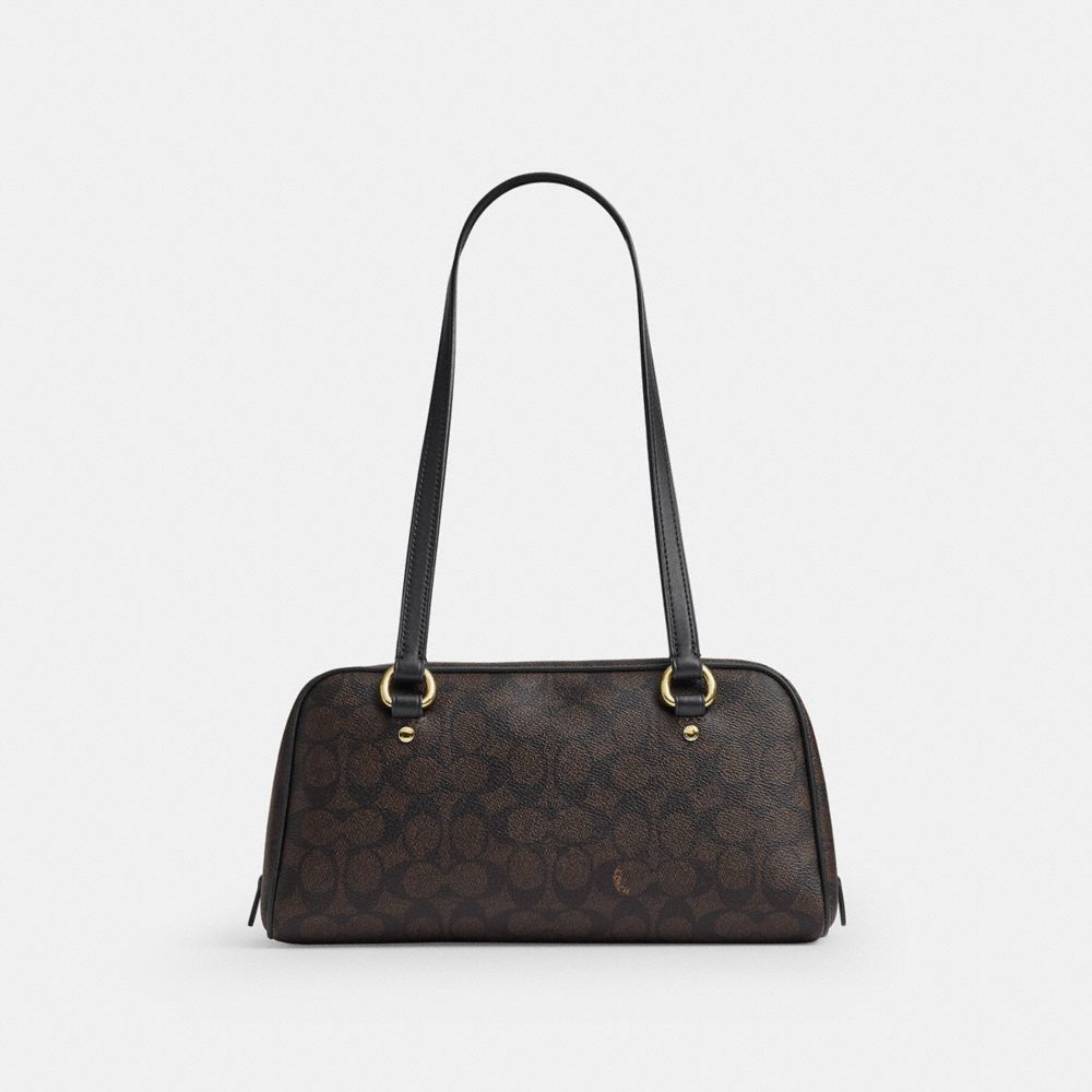 Coach Sydney Shoulder Bag In Signature Canvas Gold/Walnut/Black