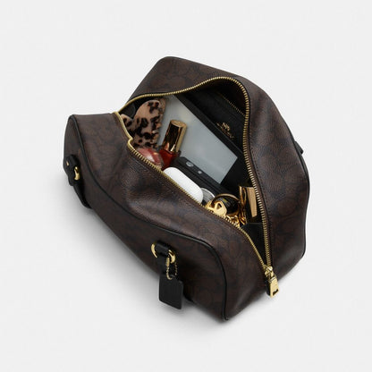 Coach Sydney Shoulder Bag In Signature Canvas Gold/Walnut/Black