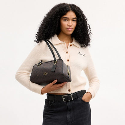 Coach Sydney Shoulder Bag In Signature Canvas Gold/Walnut/Black