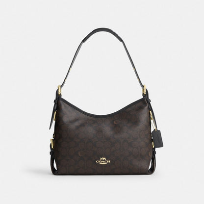 Coach Laurel Shoulder Bag With Buckles In Signature Canvas Gold/Walnut/Black
