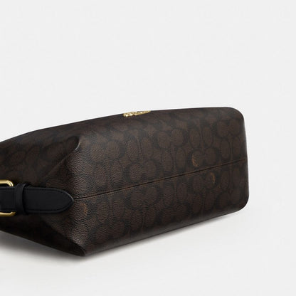 Coach Laurel Shoulder Bag With Buckles In Signature Canvas Gold/Walnut/Black