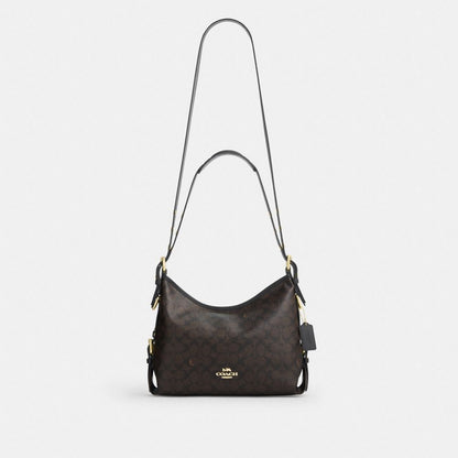 Coach Laurel Shoulder Bag With Buckles In Signature Canvas Gold/Walnut/Black
