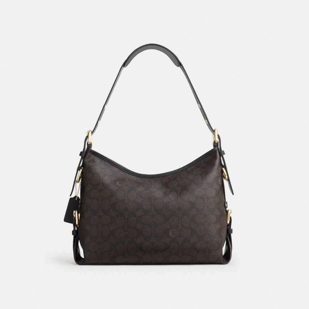 Coach Laurel Shoulder Bag With Buckles In Signature Canvas Gold/Walnut/Black