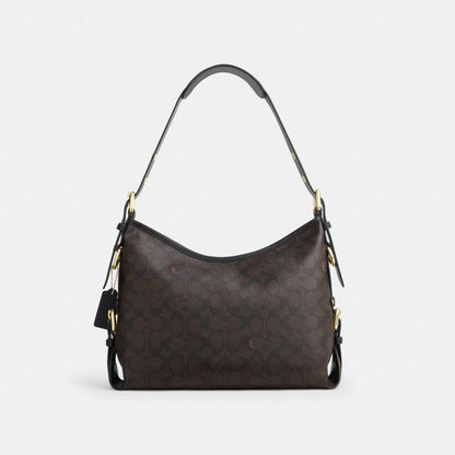 Coach Laurel Shoulder Bag With Buckles In Signature Canvas Gold/Walnut/Black