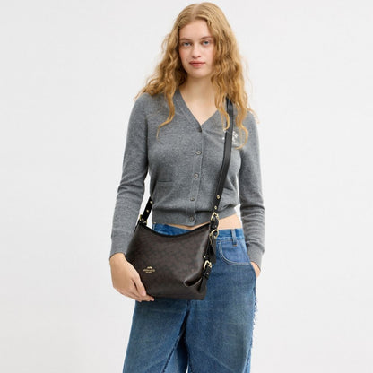 Coach Laurel Shoulder Bag With Buckles In Signature Canvas Gold/Walnut/Black