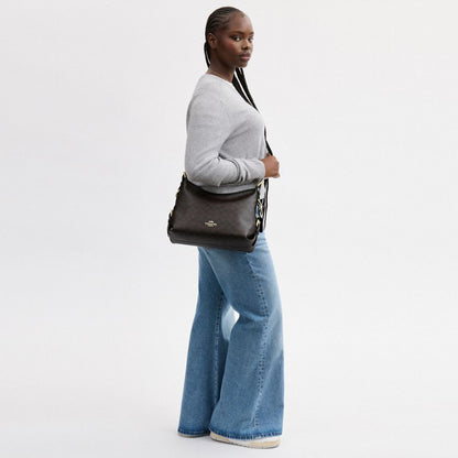 Coach Laurel Shoulder Bag With Buckles In Signature Canvas Gold/Walnut/Black