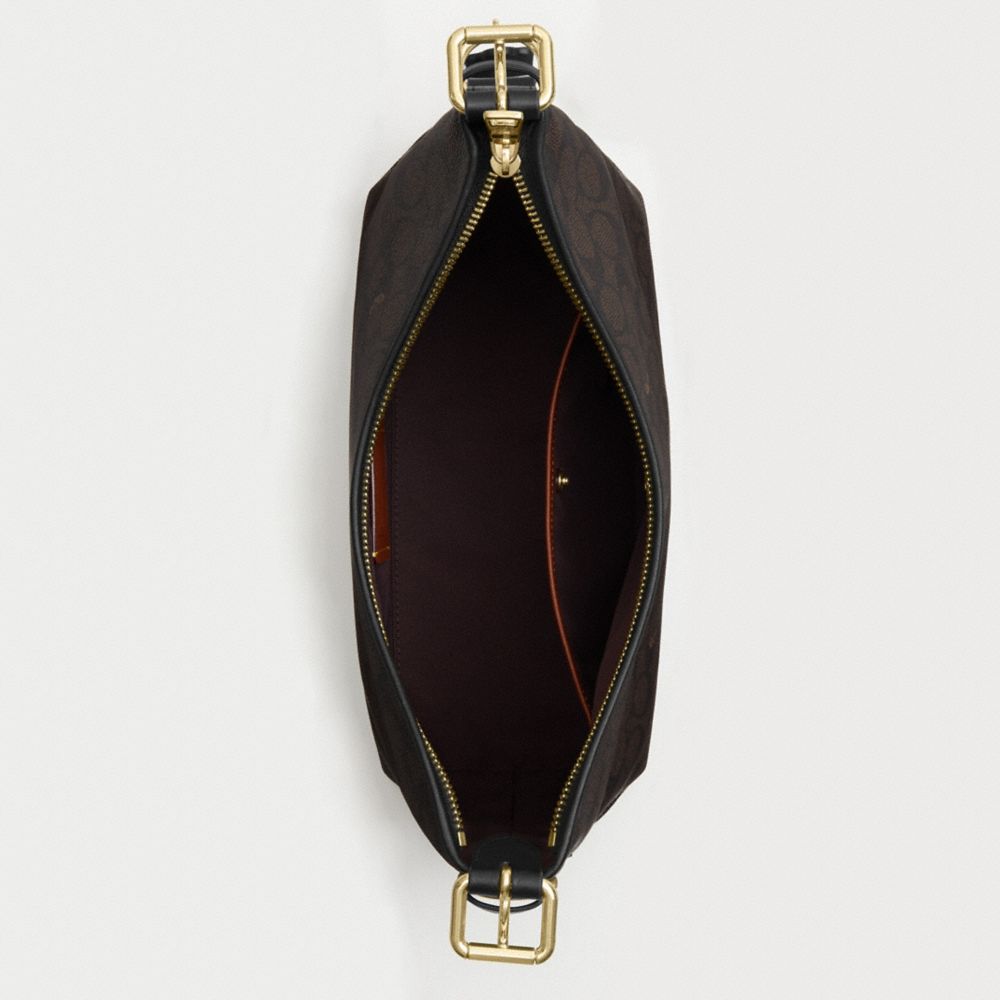 Coach Laurel Shoulder Bag With Buckles In Signature Canvas Gold/Walnut/Black
