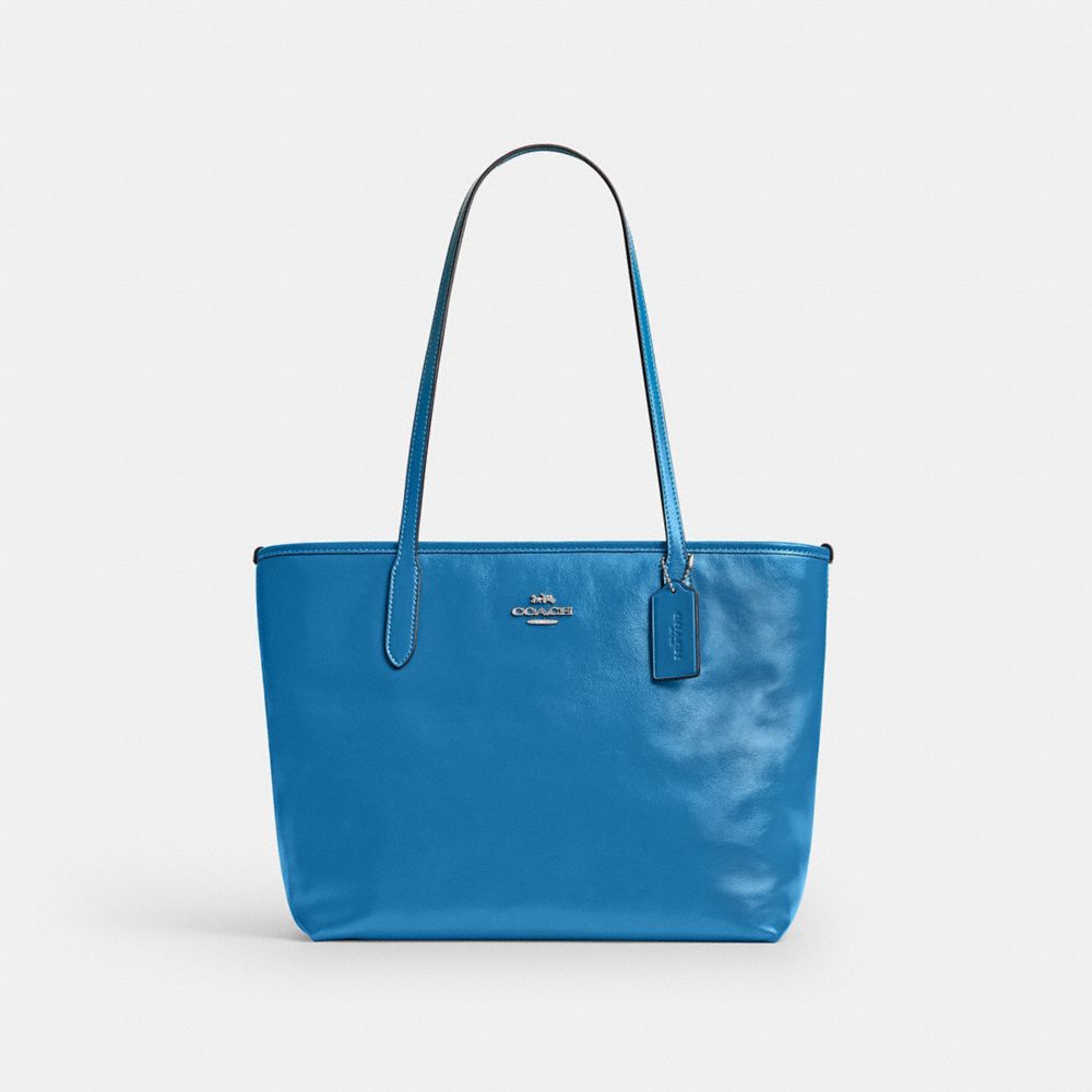 Coach Medium City Tote Bag Silver/Blue Jay
