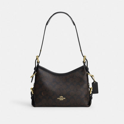 Coach Laurel Shoulder Bag 22 With Buckles In Signature Canvas Gold/Walnut/Black