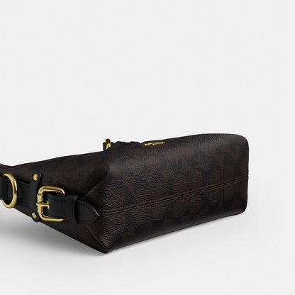 Coach Laurel Shoulder Bag 22 With Buckles In Signature Canvas Gold/Walnut/Black