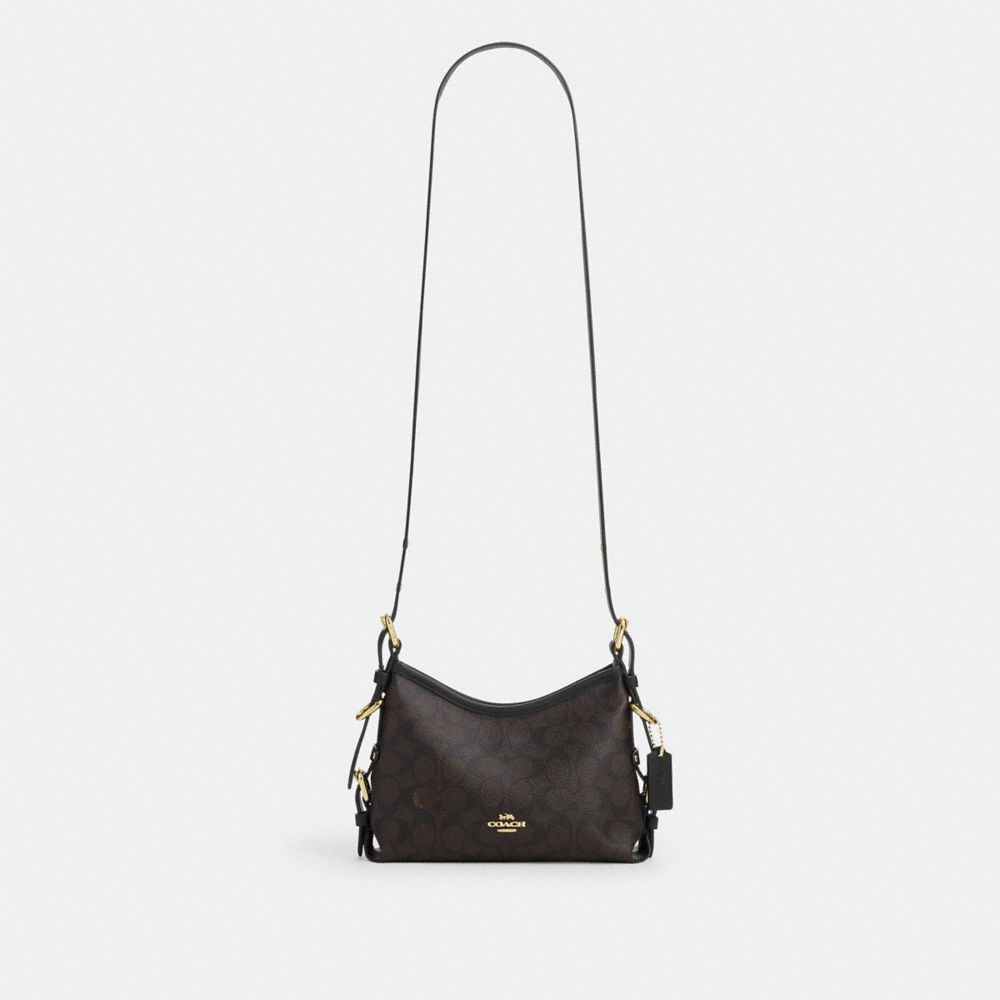 Coach Laurel Shoulder Bag 22 With Buckles In Signature Canvas Gold/Walnut/Black