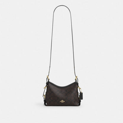 Coach Laurel Shoulder Bag 22 With Buckles In Signature Canvas Gold/Walnut/Black