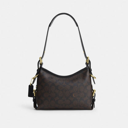Coach Laurel Shoulder Bag 22 With Buckles In Signature Canvas Gold/Walnut/Black