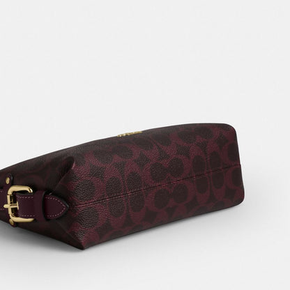 Coach Laurel Shoulder Bag 22 With Buckles In Signature Canvas Gold/Black Currant