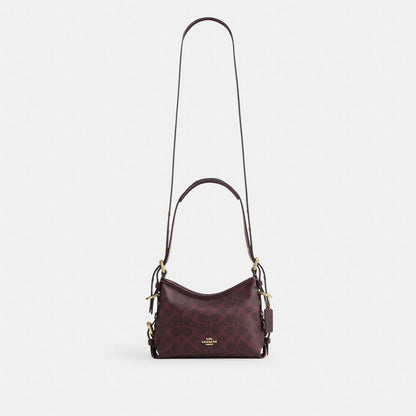 Coach Laurel Shoulder Bag 22 With Buckles In Signature Canvas Gold/Black Currant