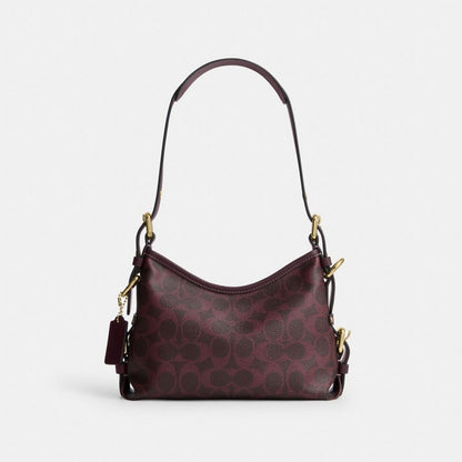 Coach Laurel Shoulder Bag 22 With Buckles In Signature Canvas Gold/Black Currant